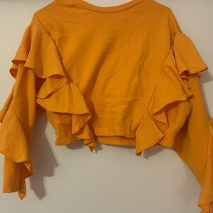 Zara Orange Ruffled Sweater Top - Small